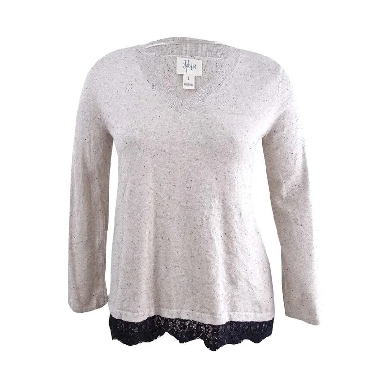 Style & Co Women's Lace-Trim Sweater (L, Hammock Heather) Dapper Women's 1920S