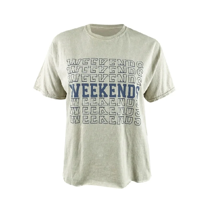 True Vintage Women's Cotton Weekends-Graphic T-Shirt (L, Egret) Disco
