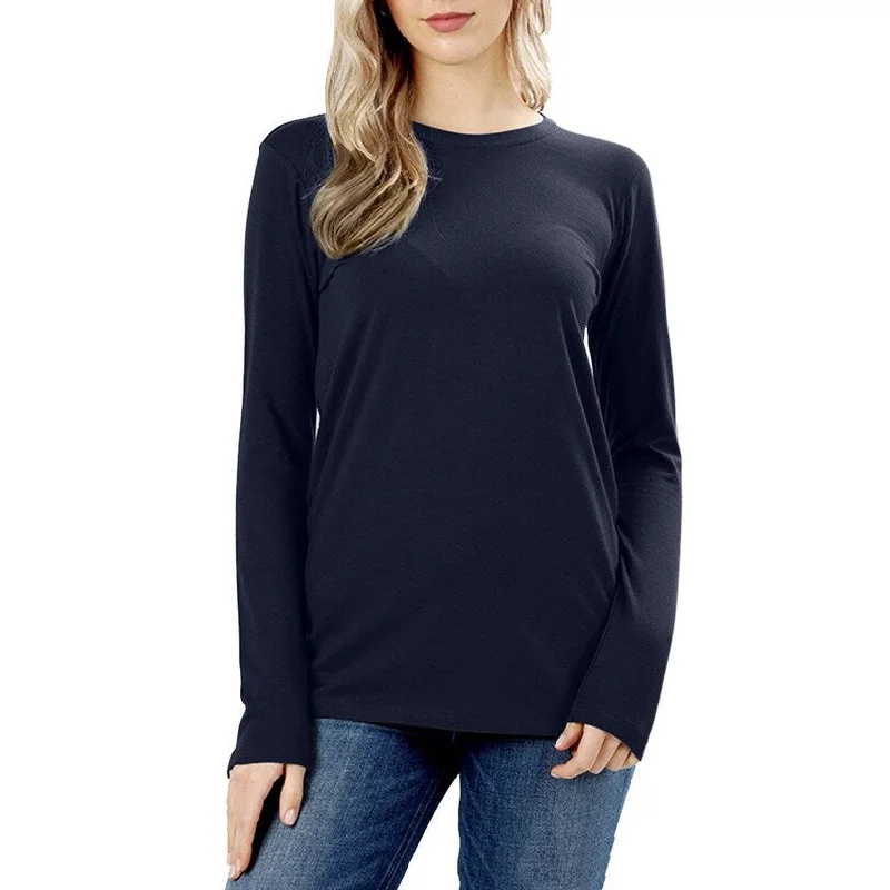 Niobe Clothing Womens Cotton Long Sleeve Crew Neck Shirt Sporty Women's Athleisure 