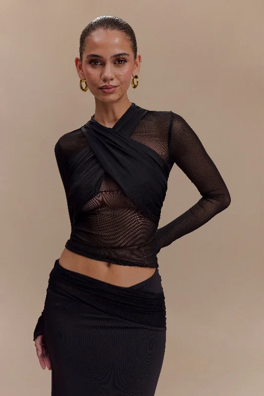 Tania Slinky And Mesh Long Sleeve Top - Black Cool Women's Skate