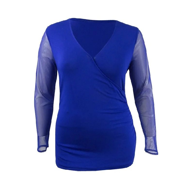 INC International Concepts Women's Surplice Illusion Top Polished Women's Silk
