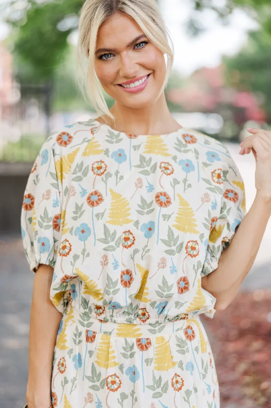 All I Need Natural Floral Crop Blouse Sophisticated Women's 