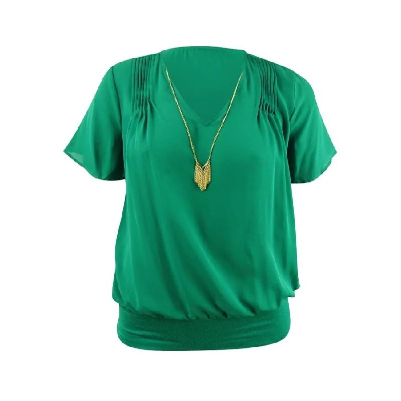 Thalia Sodi Women's Printed Pintuck-Pleated Top (L, Untamed Teal) Vacation