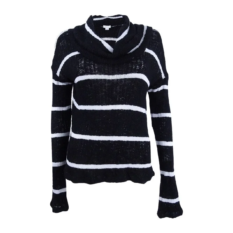 Chelsea Sky Women's Striped Cowl-Neck Sweater (XS, Black White) Artistic Women's Hand - painted Chelsea Sky Women's Striped Cowl-Neck Sweater (XS, Black White) Artistic Women's Hand - painted