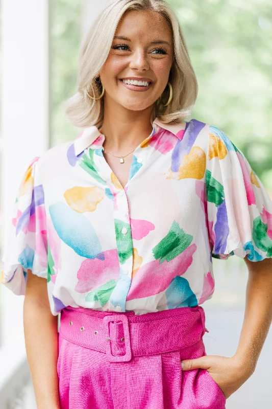 Have Some Fun Pink Abstract Blouse Artistic Women's Avant - 