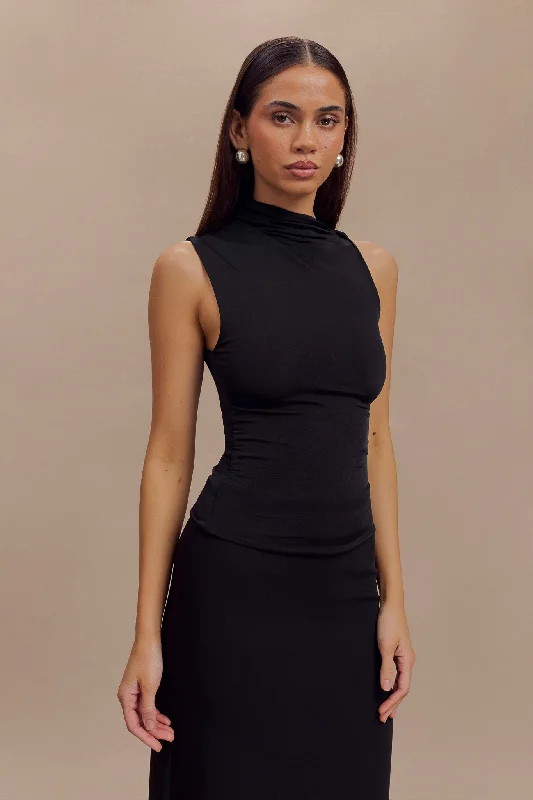 Hadleigh Sleeveless Slinky Top - Black Cozy Women's Winter