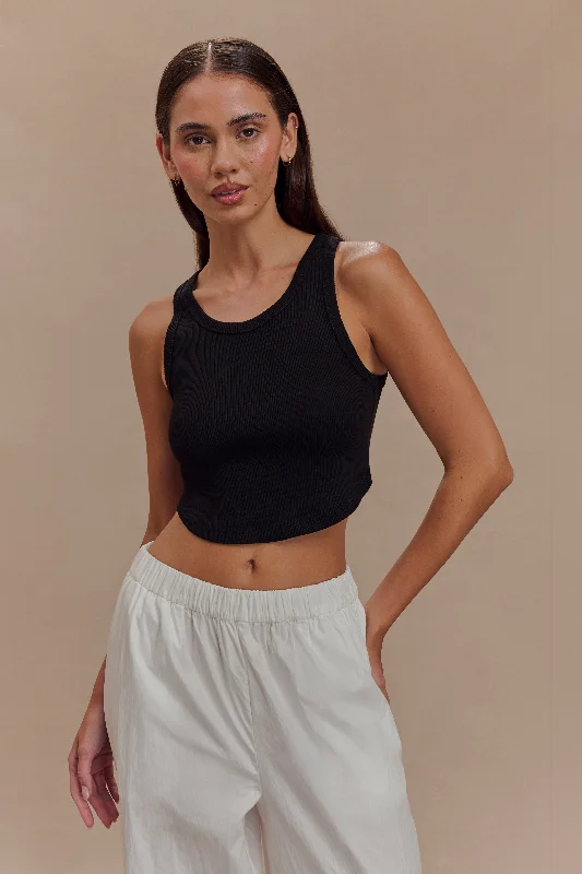 Morgana Ribbed Tank Top - Black Traditional Women's 